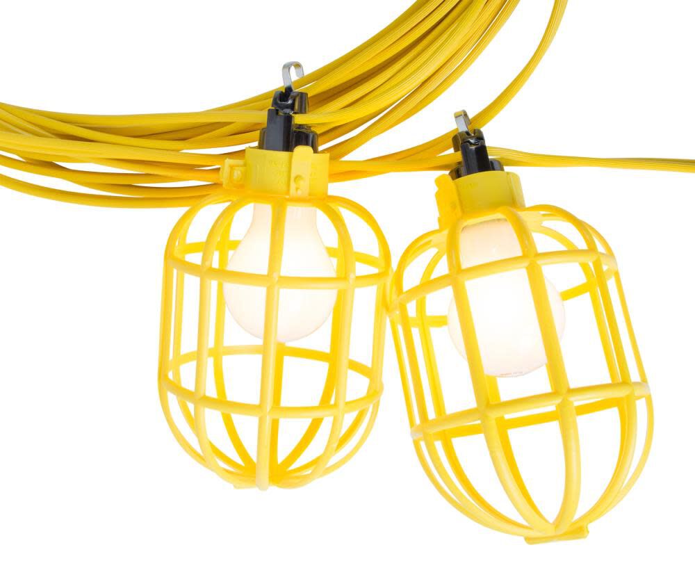 50 ft. 14/2 Flat Wire 5-Lamp Plastic Cage Temporary Light Stringer 10 ft. Centers Yellow YFW50