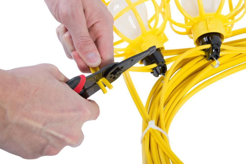 50 ft. 14/2 Flat Wire 5-Lamp Plastic Cage Temporary Light Stringer 10 ft. Centers Yellow YFW50