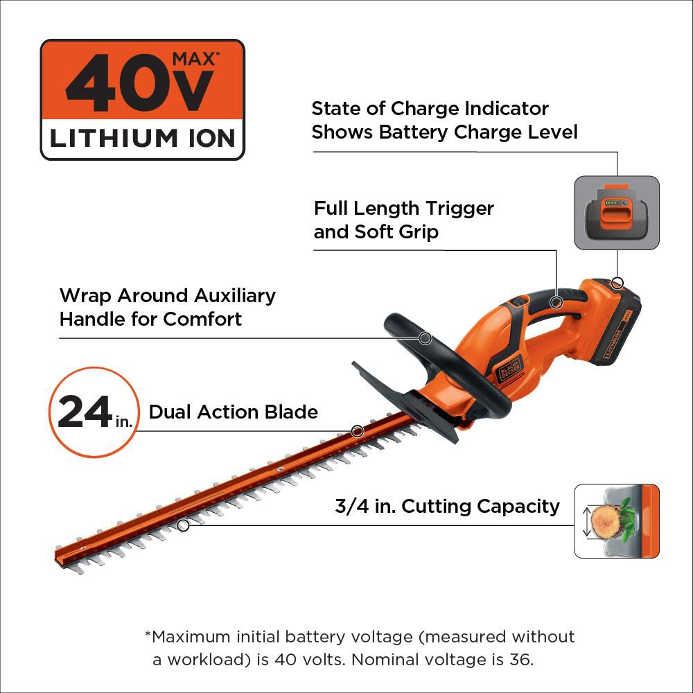 40V MAX Lithium 24 in. Hedge Trimmer (Bare Tool) LHT2436B