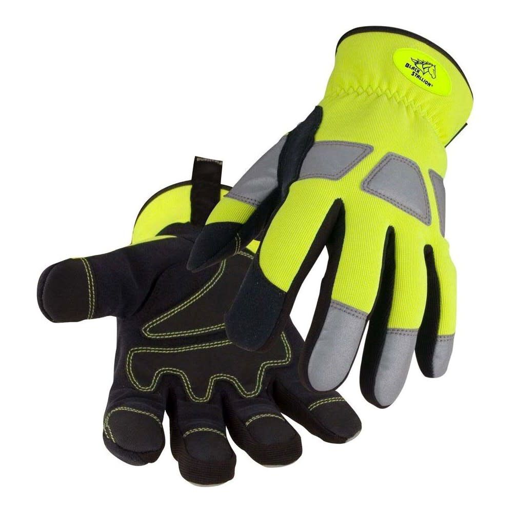 Hi-Vis Yellow Synthetic Leather Palm Mechanics Gloves 2X-Large 98HVXXL