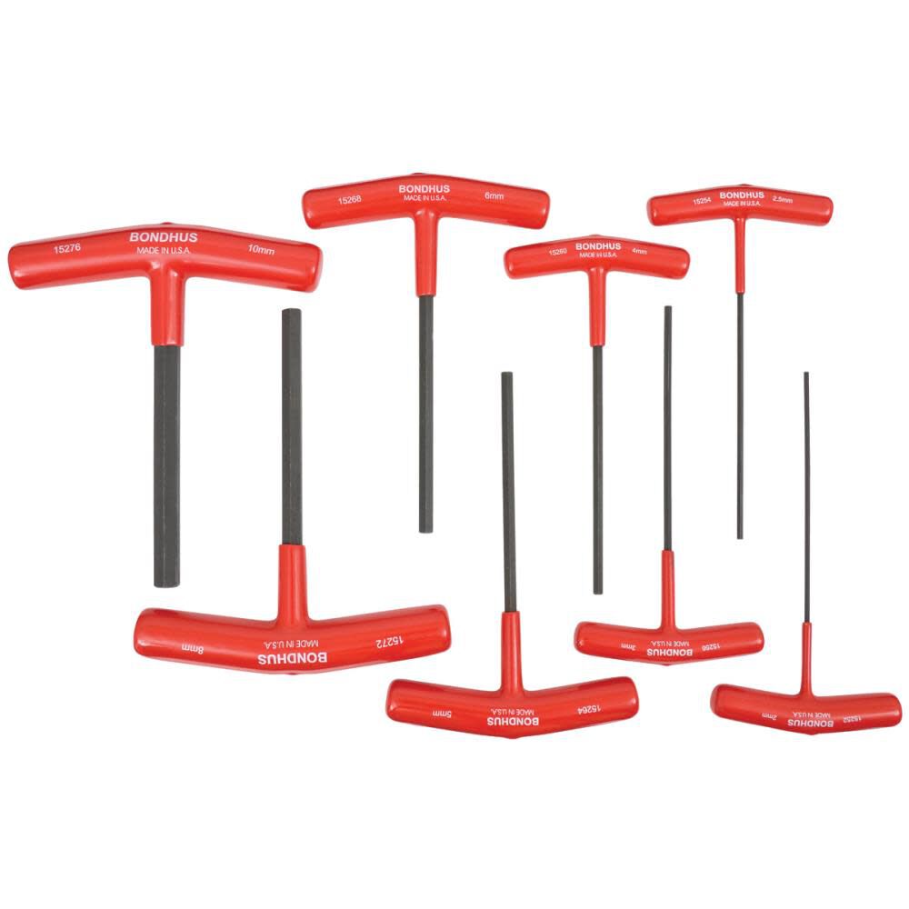 Set 8 Hex T Handles 6 In. Length 2 to 10 mm 15287