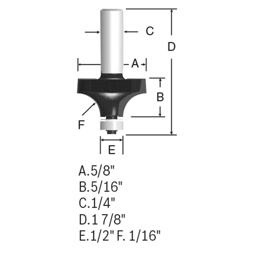 1/16 In. x 5/16 In. Carbide Tipped Roundover Bit 85289M