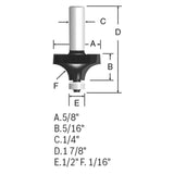 1/16 In. x 5/16 In. Carbide Tipped Roundover Bit 85289M