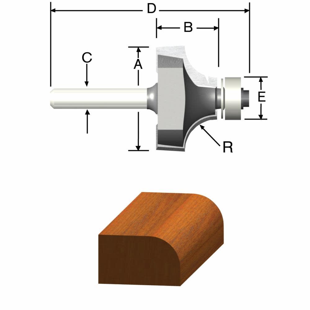 1/16in x 5/16in Carbide Tipped Roundover / Beading Bit 23129