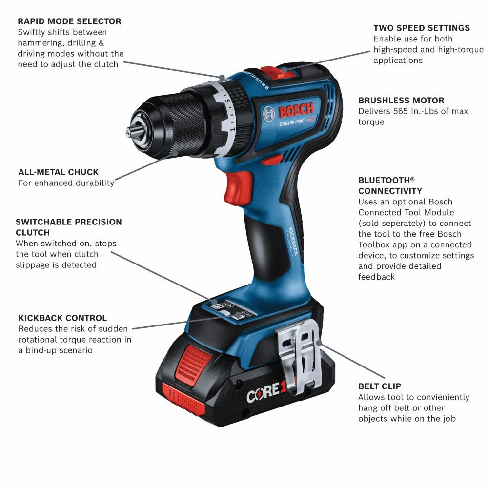 1/2-in 18-volt 4-Amp Variable Speed Brushless Corded Hammer Drill (2-Batteries Included) GSB18V-800CB24