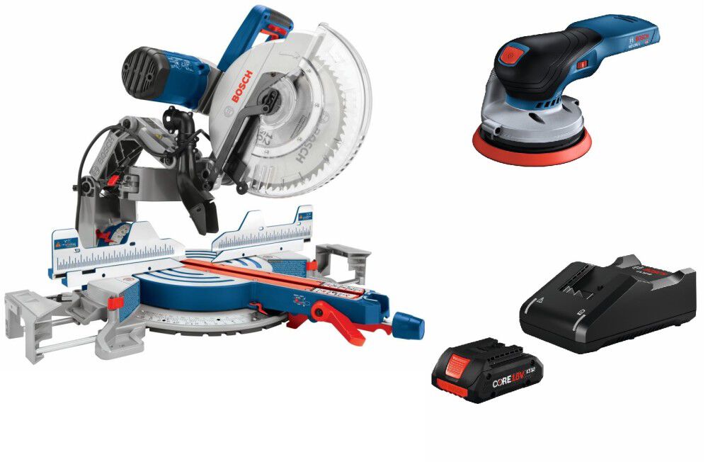 12in Dual Bevel Glide Miter Saw & 18V 5in Random Orbit Sander Kit Bundle GCM12SD-GEX18V-5N-K