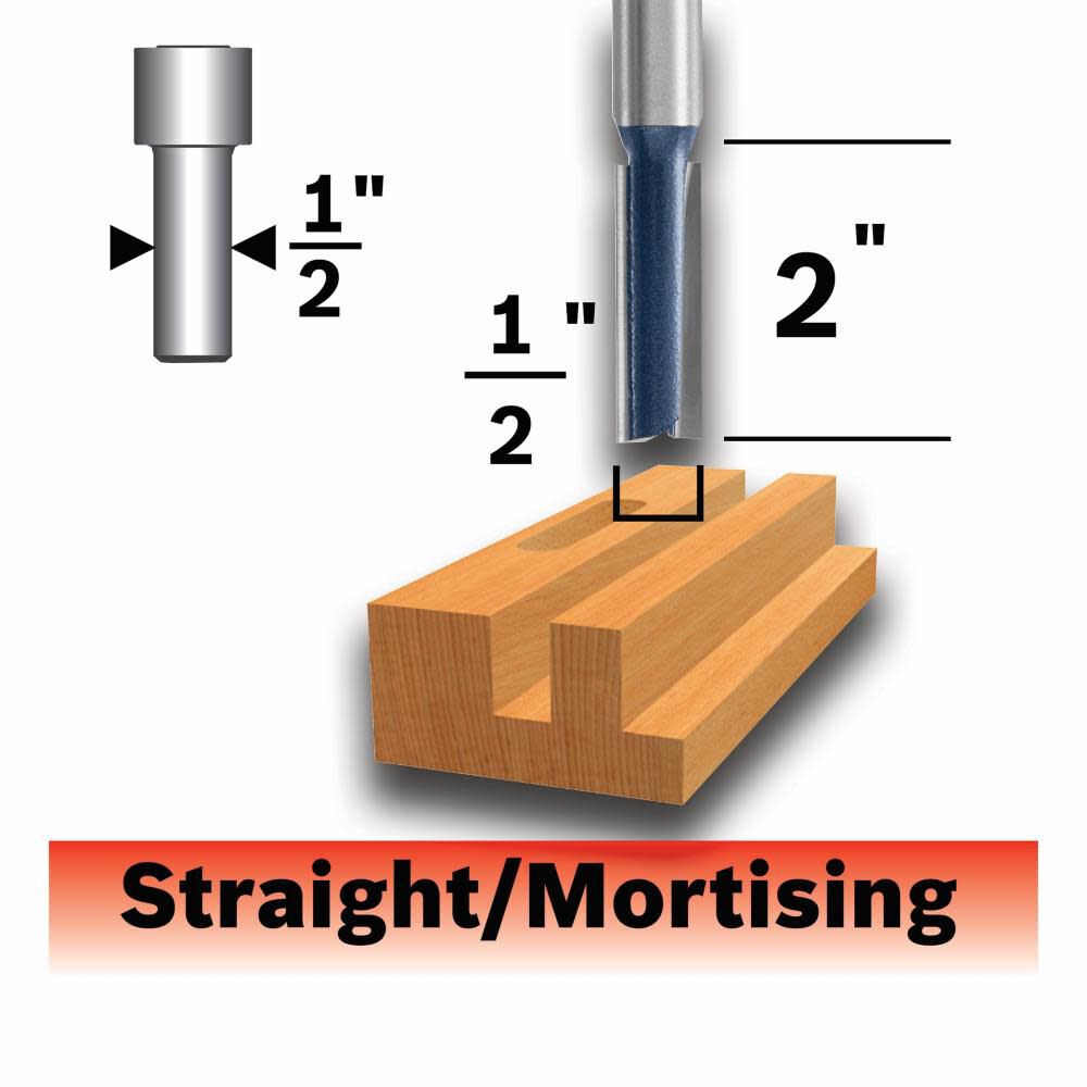 1/2in x 2in Carbide Tipped Double Flute Straight Router Bit 85251MC