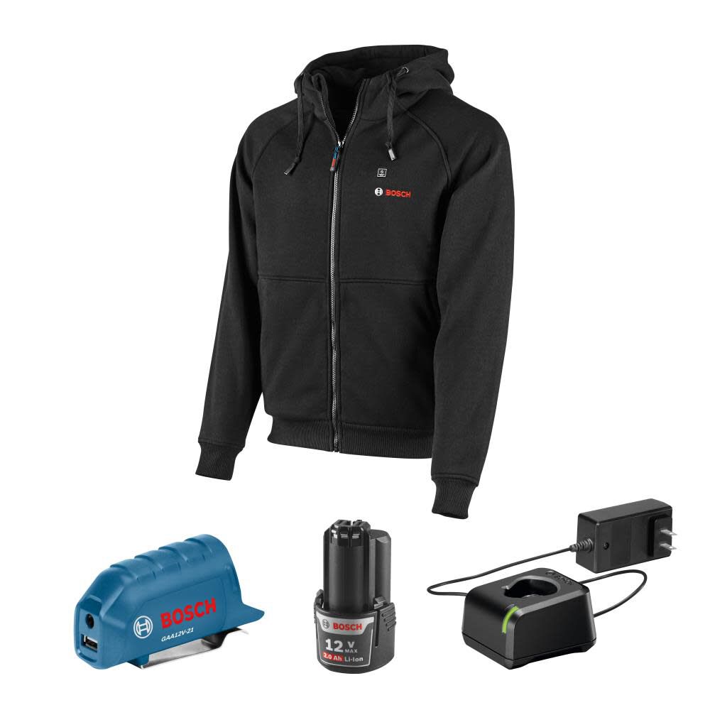 12V Max Heated Hoodie Kit with Portable Power Adapter Black Size Large Factory Reconditioned GHH12V-20LN12-RT