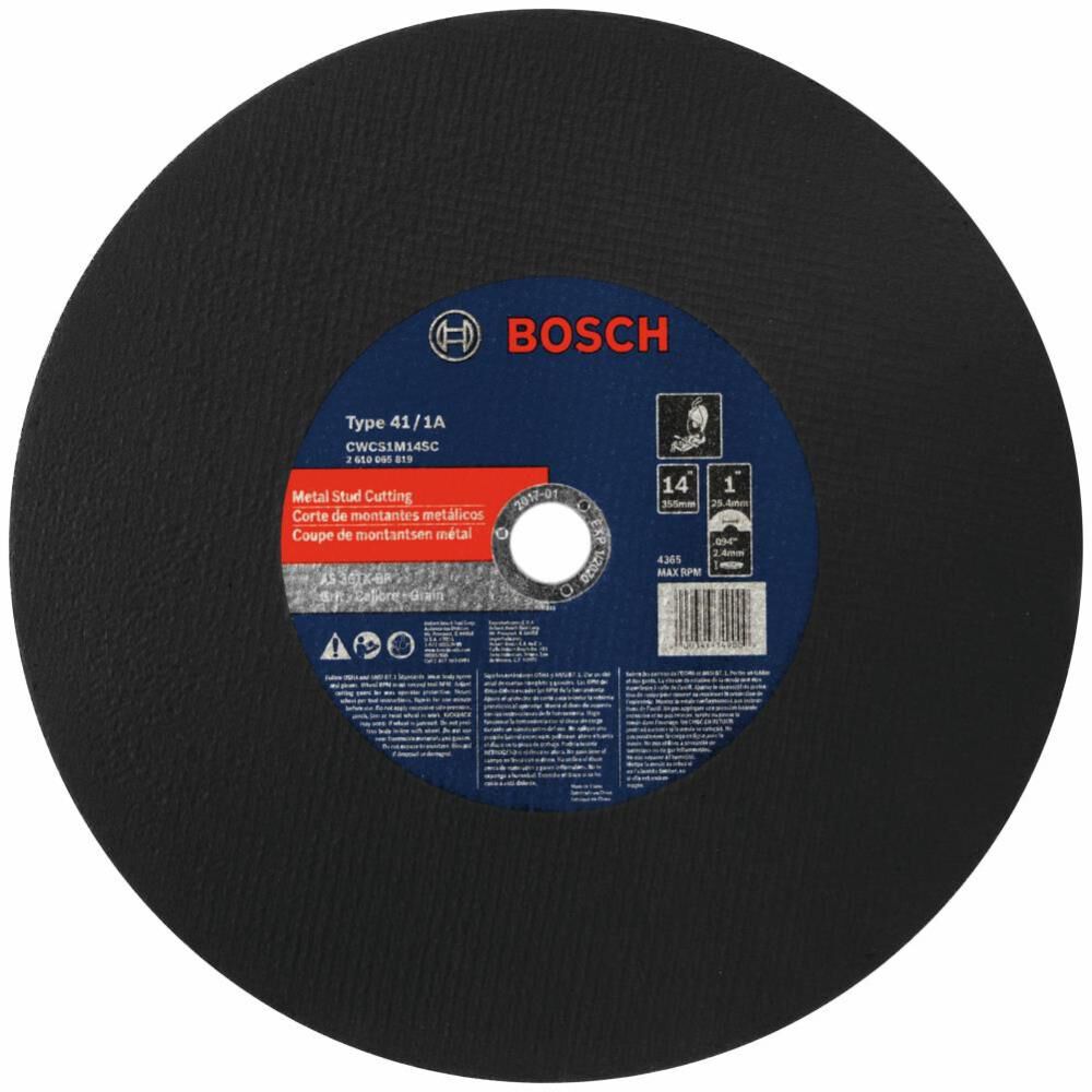 14 In. 3/32 In. 1 In. Arbor Type 1A (ISO 41) 36 Grit Metal Stud/Stainless Cutting Bonded Abrasive Wheel CWCS1M14SC