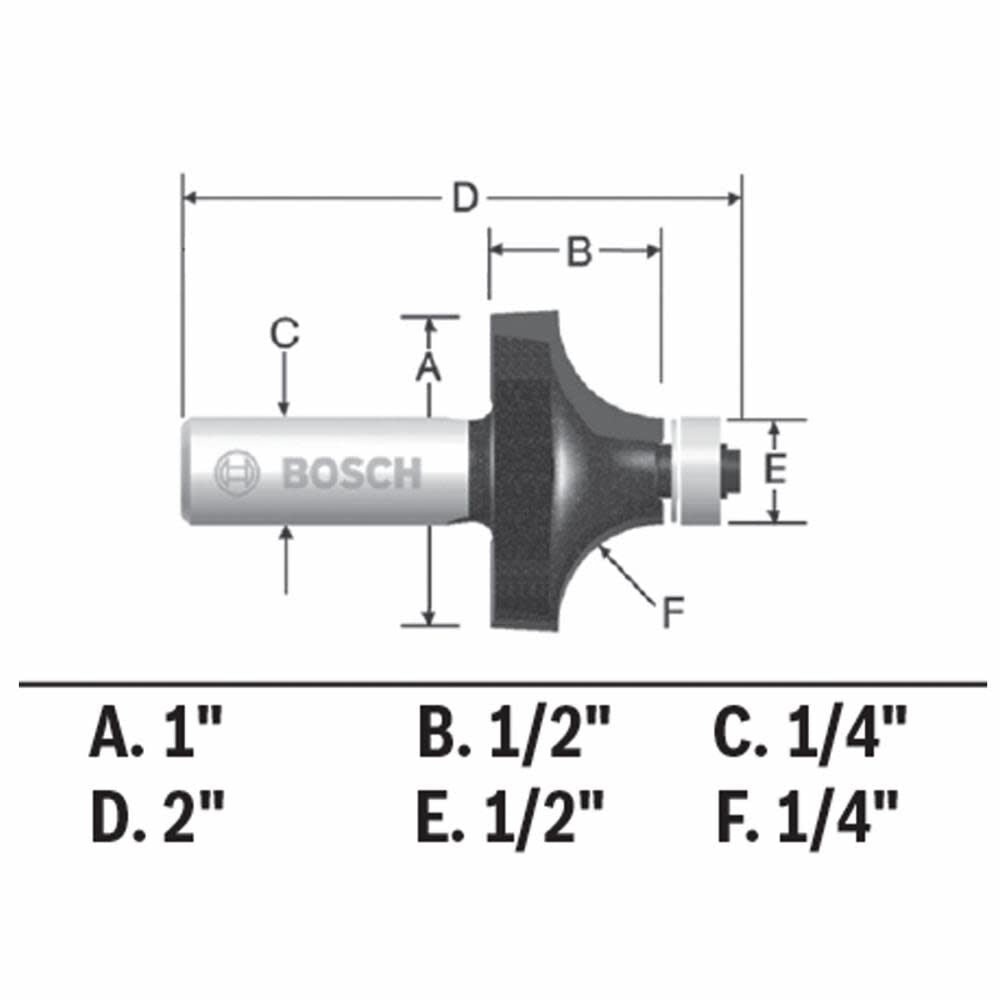 1/4 In. x 1/2 In. Carbide Tipped Roundover Bit 85294M