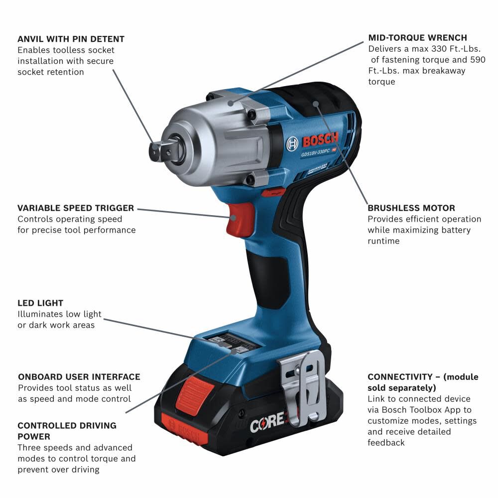 4-Amp 18-volt Variable Brushless 1/2-in square Drive Cordless Impact Wrench (2 Batteries) GDS18V-330PCB25