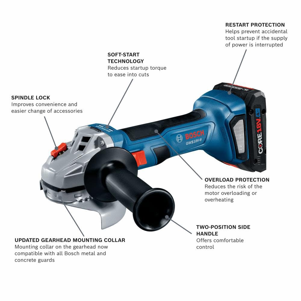 4.5-in 18-volt 4 Amps Sliding Switch Brushless Cordless Angle Grinder (Charger Included and 1-Battery) GWS18V-8B15