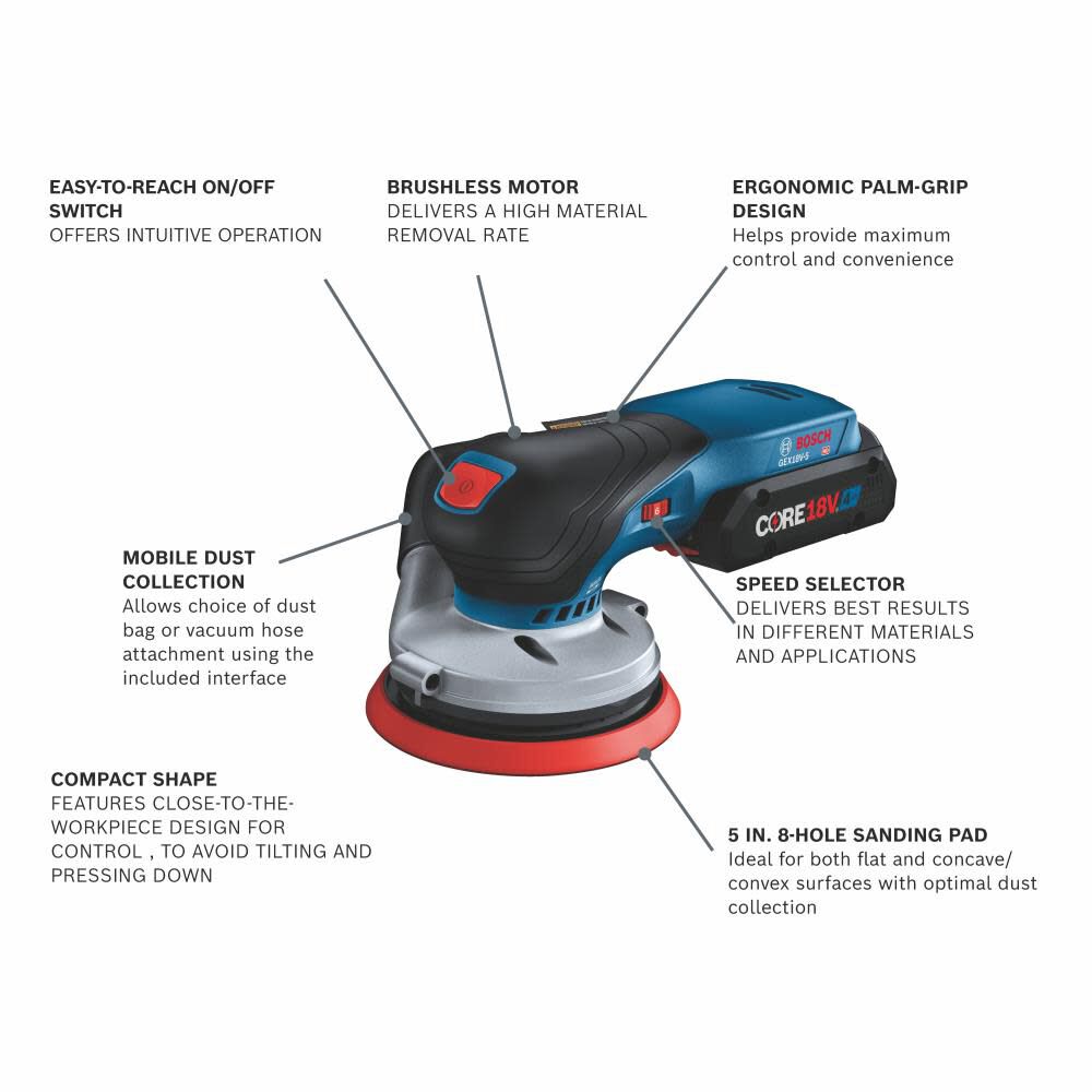 18-Volt 4-Amp Brushless Cordless Variable Speed Orbital Sander with Dust Management (Battery Included) GEX18V-5B15