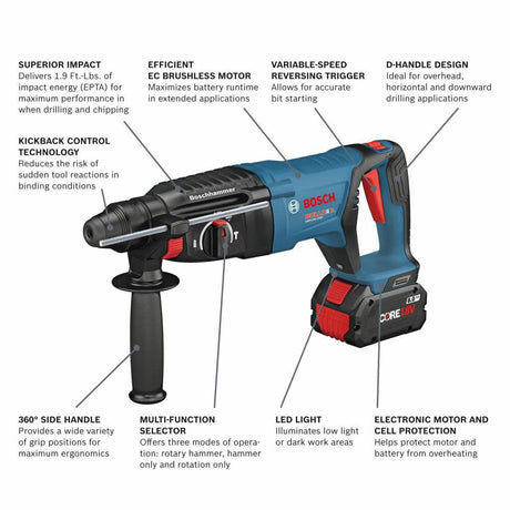 18V Bulldog 1in Rotary Hammer Kit with Mobile Dust Extractor GBH18V-26DK26GDE