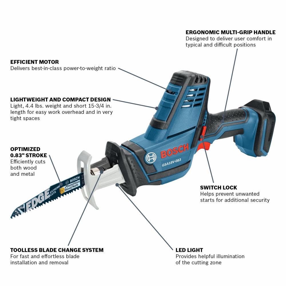 18-volt Variable Speed Cordless Reciprocating Saw (Bare Tool) GSA18V-083B