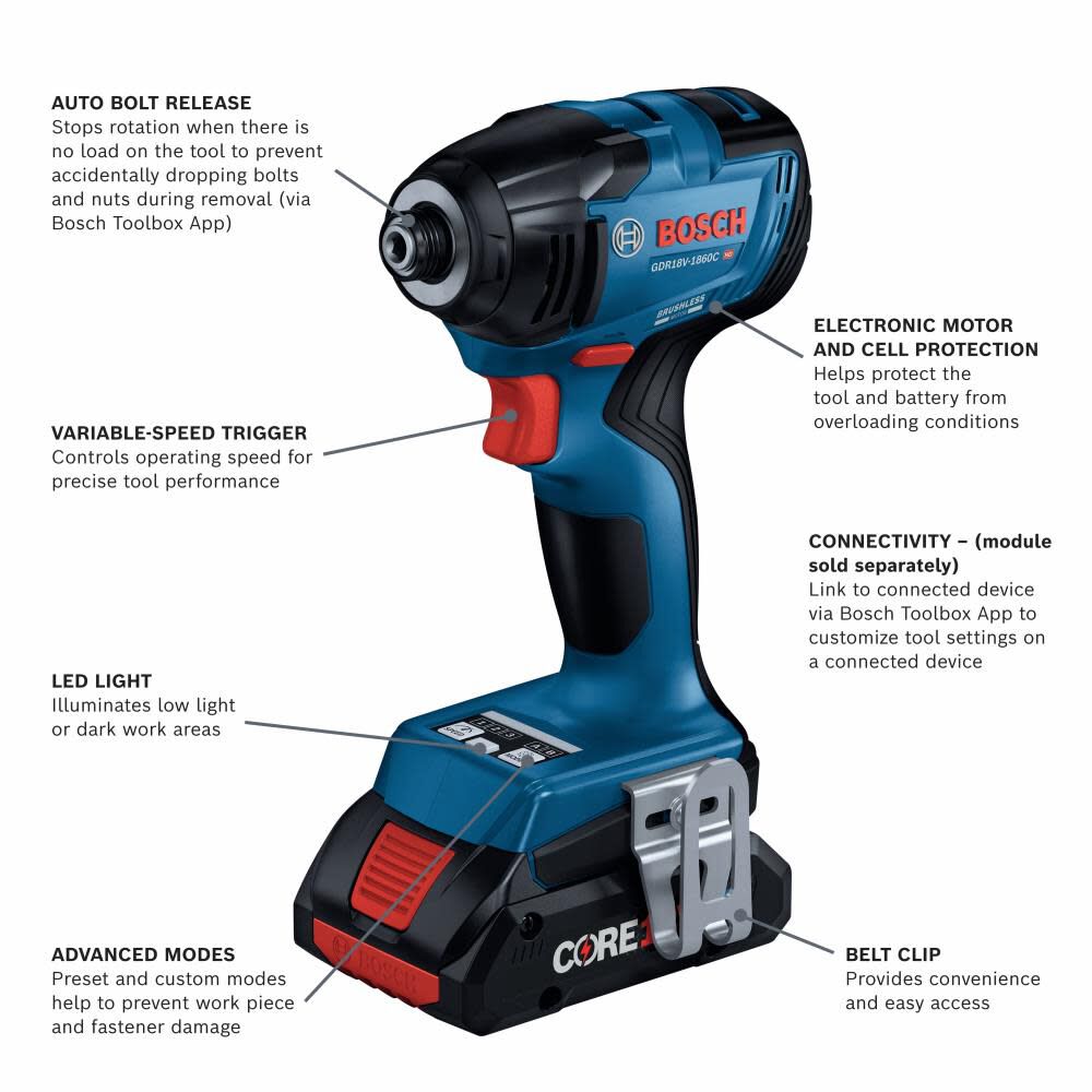 Connected Ready 18-volt 1/4-in Brushless Cordless Impact Driver (2-Batteries Included, Charger Included and Soft Bag included) GDR18V-1860CB25