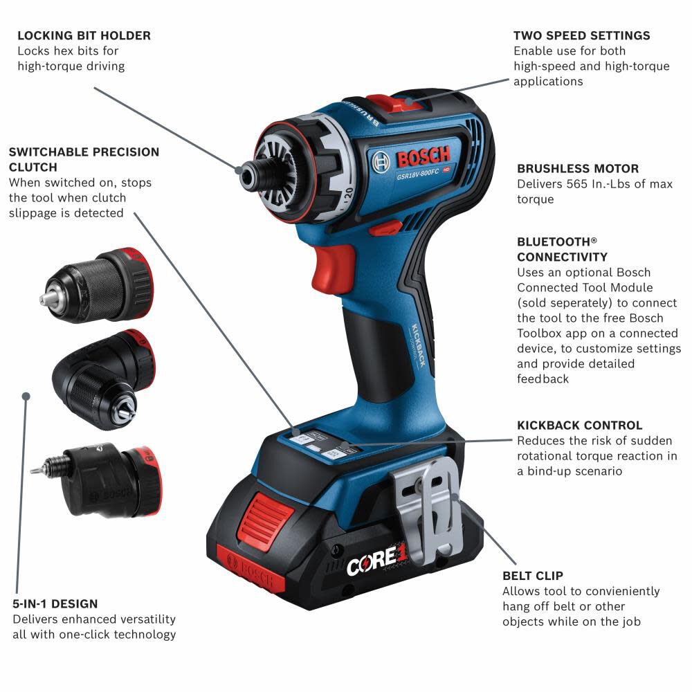 Connected-Ready 18-volt 1/2-in Keyless Brushless Right Angle Cordless Drill (2-Batteries Included, Charger Included and Soft Bag included) GSR18V-800FCB24