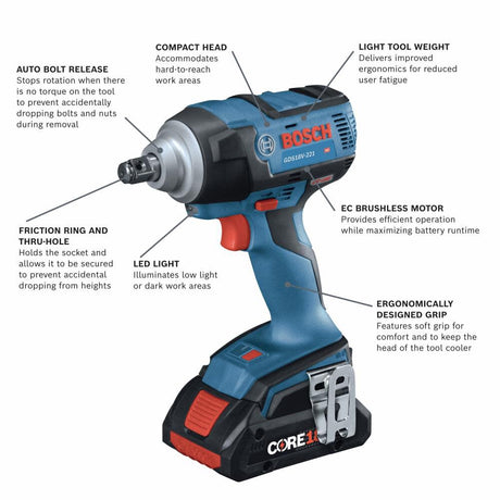 4-Amp 18-volt Variable Brushless 1/2-in square Drive Cordless Impact Wrench (2 Batteries) GDS18V-221B25