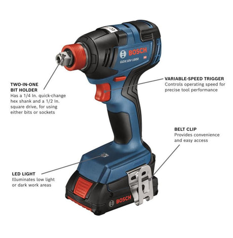 18-volt 1/4-in; 1/2-in Brushless Cordless Impact Driver (1-Battery Included, Charger Included and Soft Bag included) GDX18V-1800B12