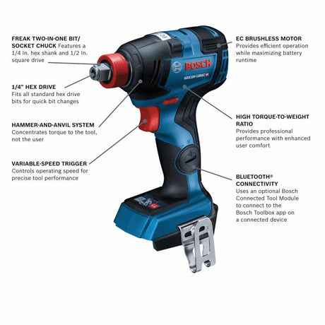 18V EC Freak 1/4 Inch & 1/2 Inch Two-In-One Bit/Socket Impact Driver (Bare Tool) GDX18V-1800CN