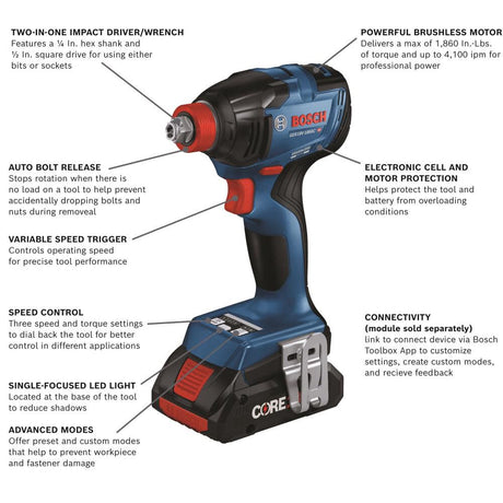 18-volt 1/4-in; 1/2-in Brushless Cordless Impact Driver (2-Batteries Included, Charger Included and Soft Bag included) GDX18V-1860CB25