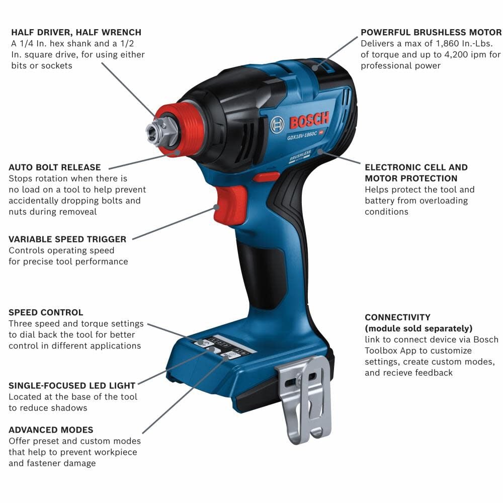 18-volt 1/4-in; 1/2-in Brushless Cordless Impact Driver GDX18V-1860CN