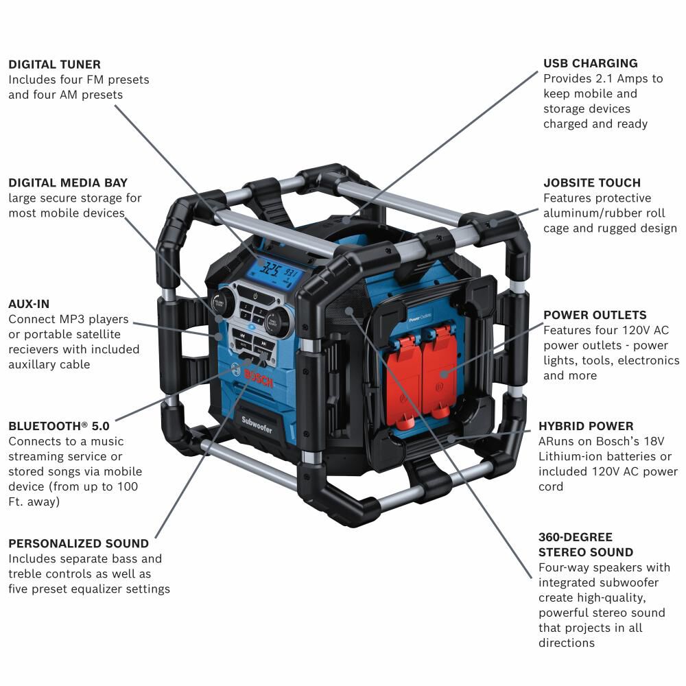 Cordless Bluetooth Compatibility Jobsite Radio GPB18V-5CN