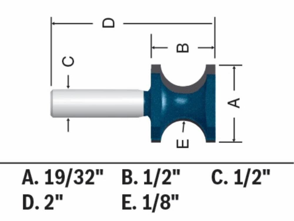 19/32in x 1/2in Carbide Tipped Bullnose Router Bit 84432MC