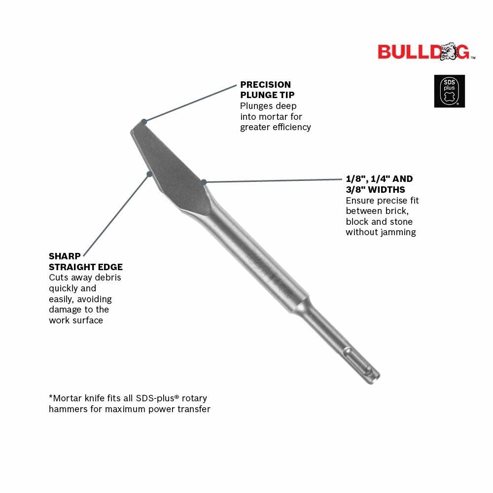 25pc 1/8in Mortar Knife SDS plus Bulldog Xtreme Hammer Steel HS1402B25