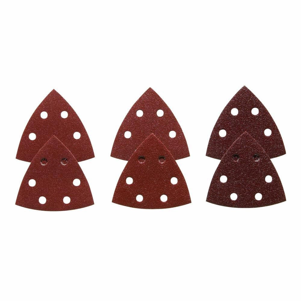 3-1/2 In. Assorted Grits 6 pc. Red Detail Sander Abrasive Triangles for Wood SDTR000