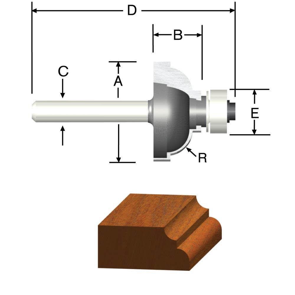 3/16in x 1/2in Carbide Tipped Cove and Fillet Bit 23142