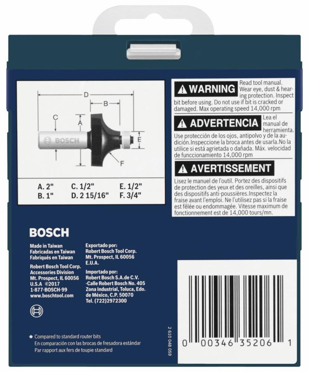 3/4-in Carbide-tipped Roundover Router Bit 85434MC