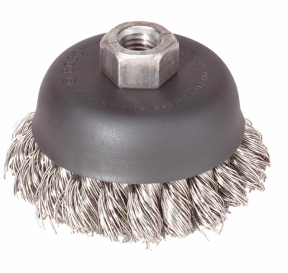 3in Wheel Diameter 5/8in-11 Arbor Stainless Steel Knotted Wire Single Row Cup Brush WB504