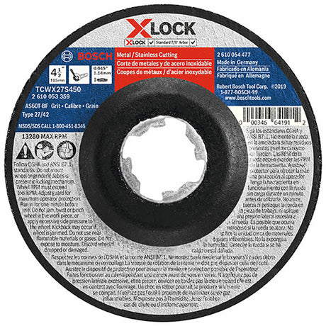 4-1/2 In. x 0.045 In. X-LOCK Arbor Type 27A (ISO 42) 60 Grit Fast Metal/Stainless Cutting Abrasive Wheel TCWX27S450