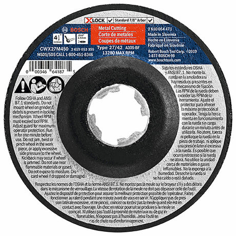 4-1/2 In. x .098 In. X-LOCK Arbor Type 27A (ISO 42) 30 Grit Metal Cutting and Grinding Abrasive Wheel CWX27M450