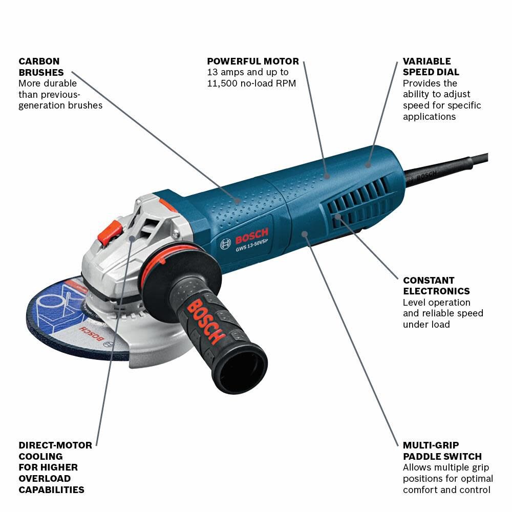 5 In. Angle Grinder Variable Speed with Paddle Switch GWS13-50VSP