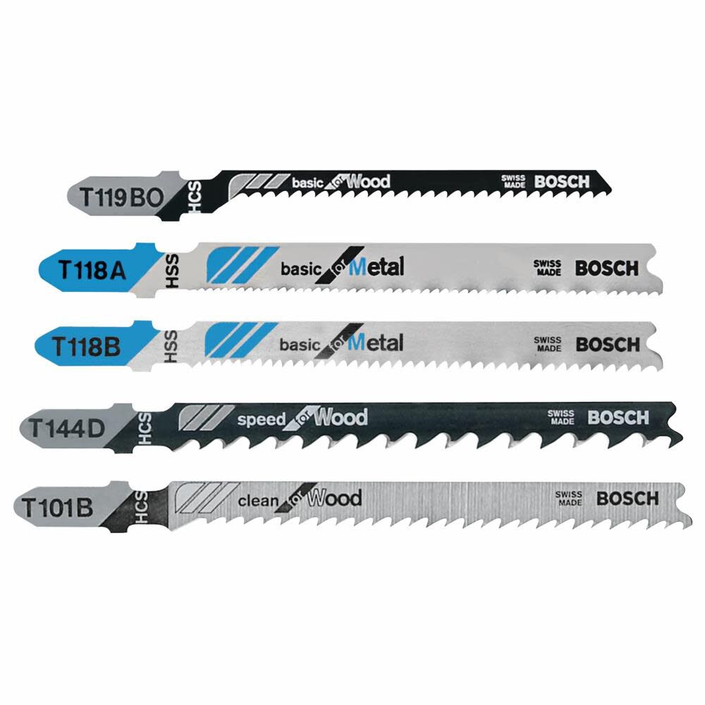 5 pc. T-Shank Jig Saw Blade Set for Wood and Metal T500