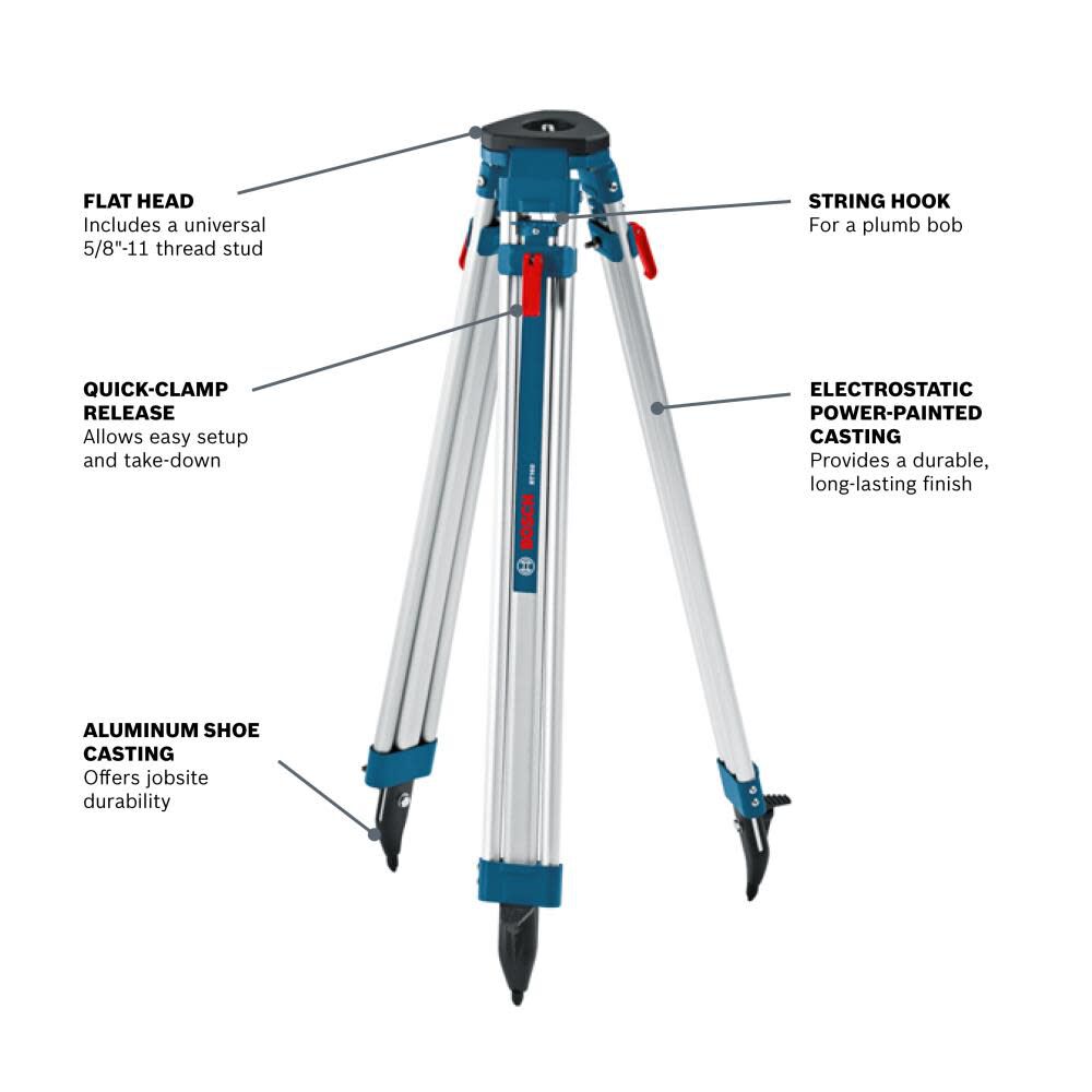 63 In. Aluminum Flat Heat 5/8In-11 Contractors' Tripod BT160