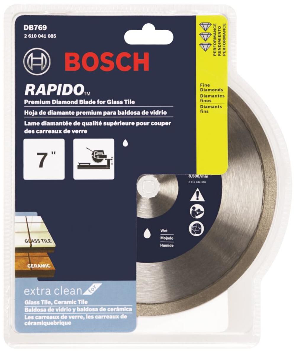 7 In. Rapido Premium Continuous Rim Diamond Blade for Glass Tile DB769