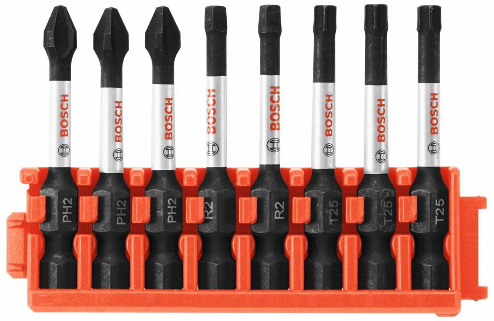 8 pc. Impact Tough Phillips Square and Torx 2 In. Power Bits with Clip for Custom Case System CCSV208