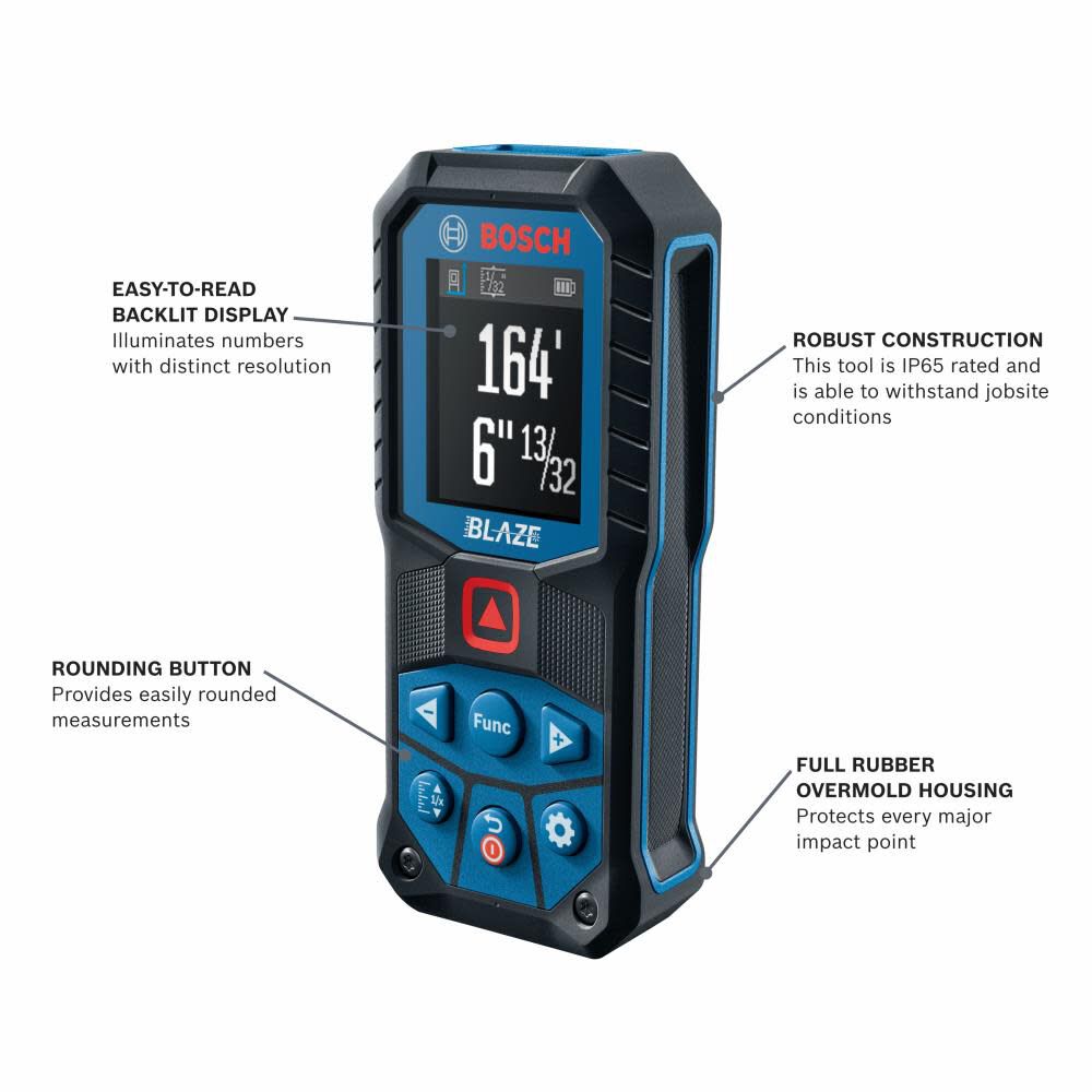 BLAZE 165-ft Indoor Red Laser Distance Measurer with Backlit Display GLM165-22