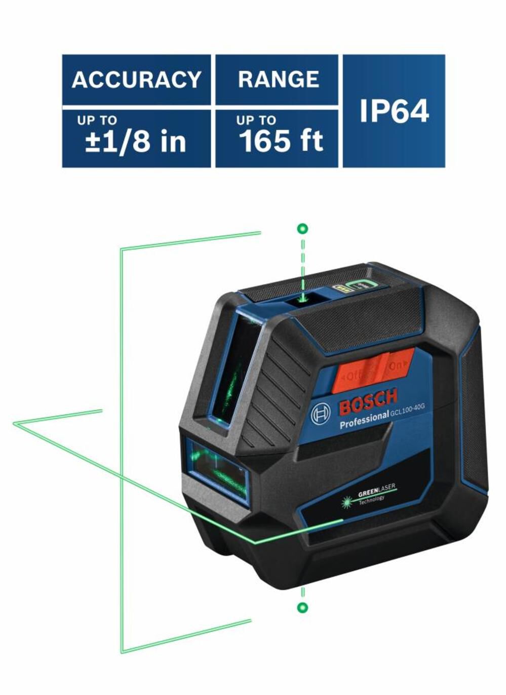 Green-Beam Self-Leveling Cross-Line Laser with Plumb Points GCL100-40G