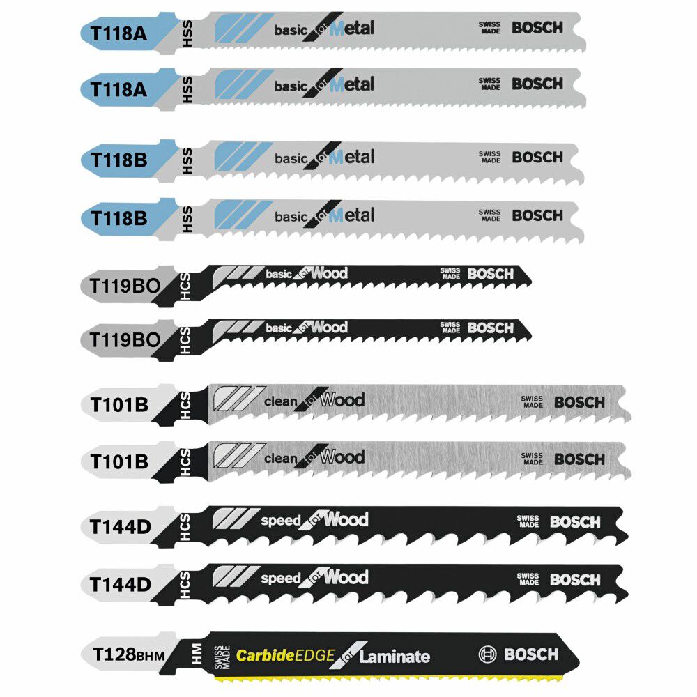 Jig Saw Blade Set 11pc Laminate/Wood/Metal T Shank T11C