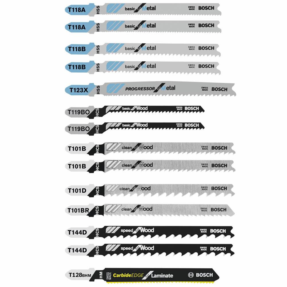 Jig Saw Blade Set 14pc Laminate/Wood/Metal T-Shank T14C