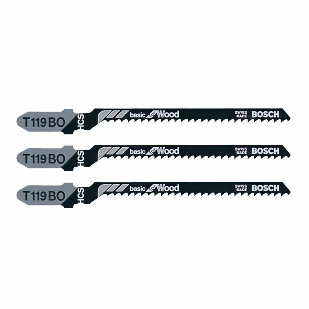 Jig Saw Blades 3pc 3 1/4in 12 TPI Basic Wood Cutting T Shank T119BO3