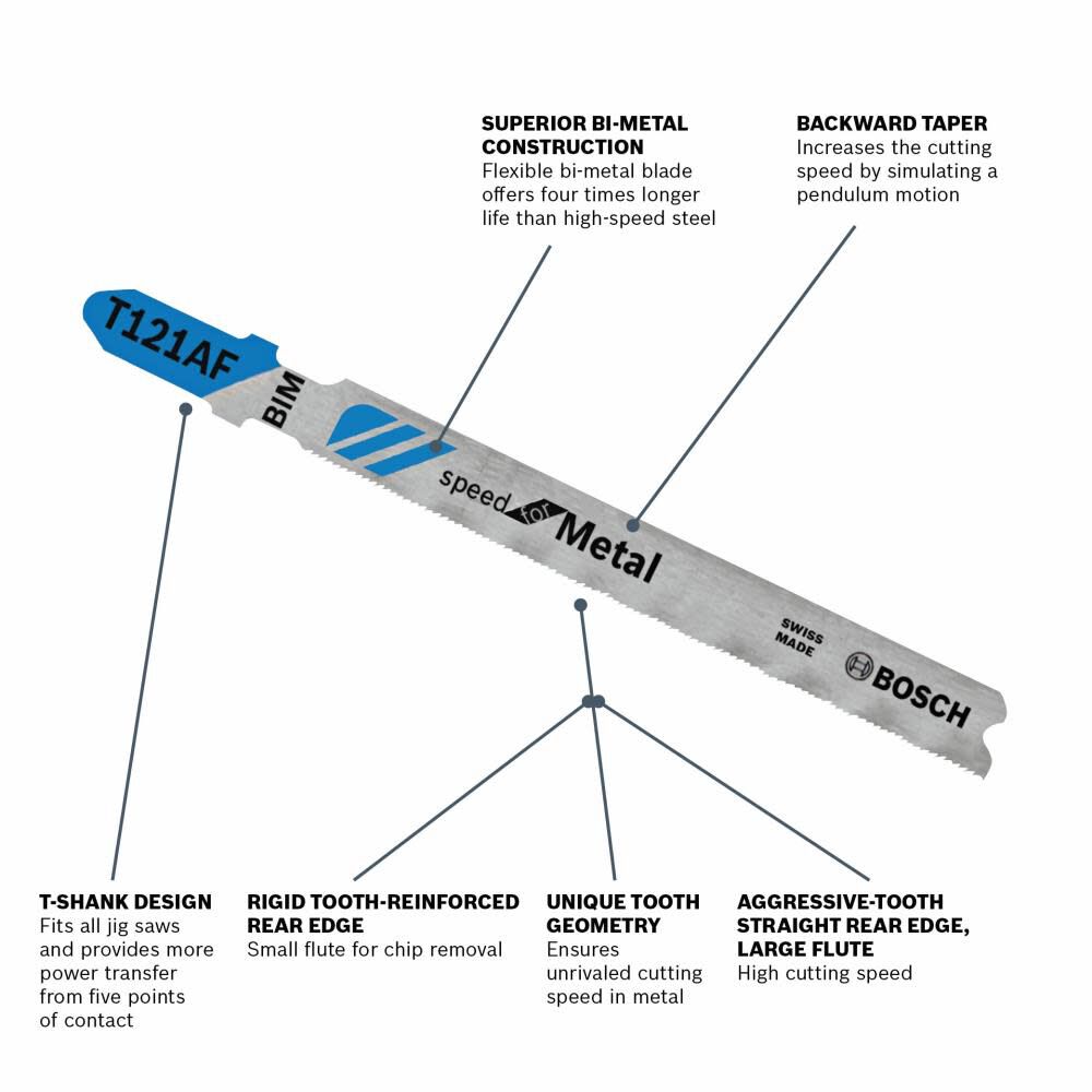Jig Saw Blades 3pc 3 5/8in 21 TPI Speed for Metal T Shank T121AF3