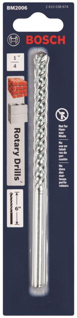 Masonry Drill Bit Fast Spiral Rotary, 1/4in X 4in X 6in BM2006