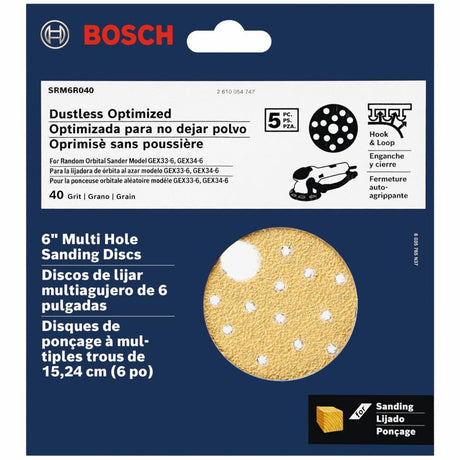 Multi Hole Hook and Loop Sanding Discs 6in 40 Grit 5pc SRM6R040