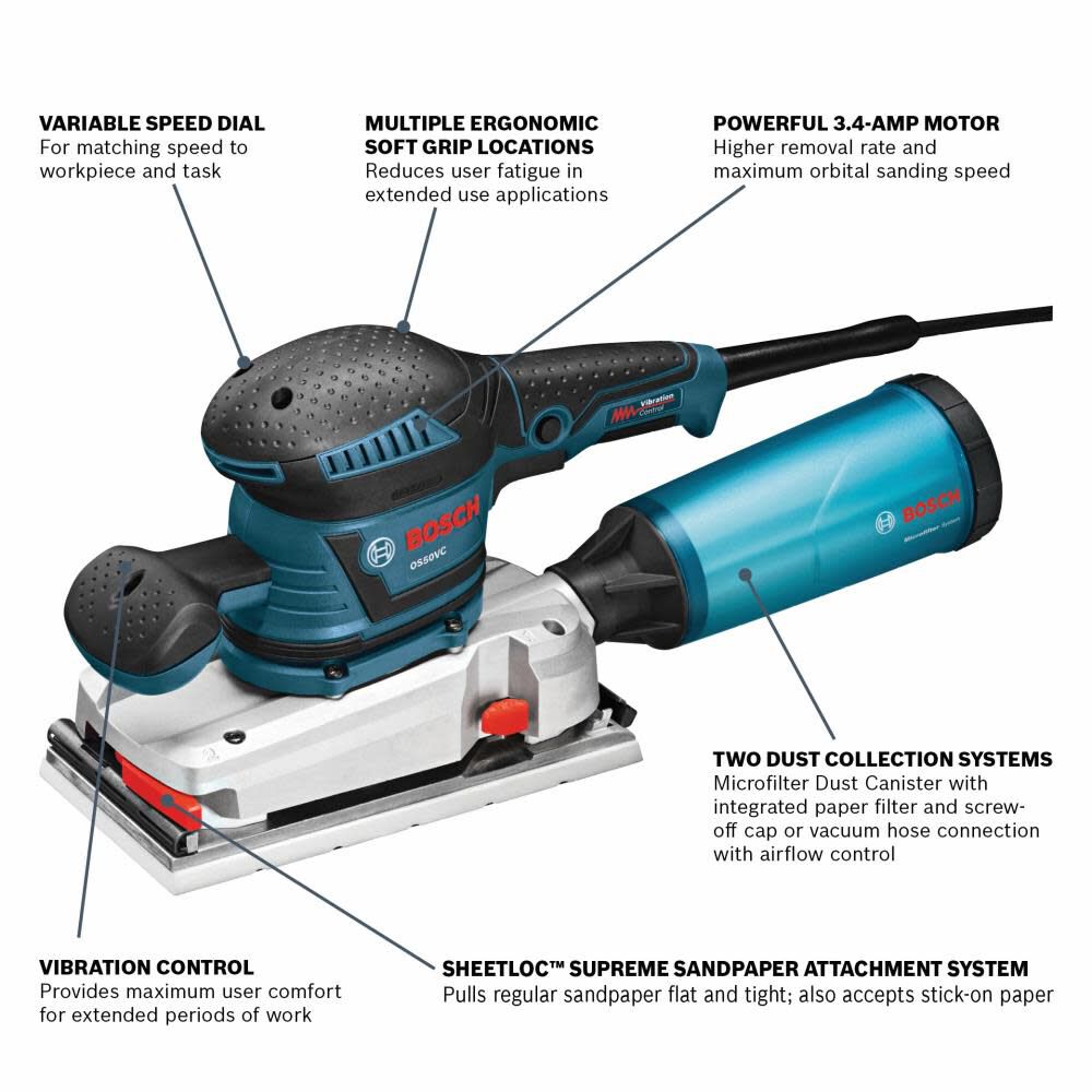 120-Volt 3.4-Amp Corded Variable Speed Sheet Sander with Dust Management OS50VC