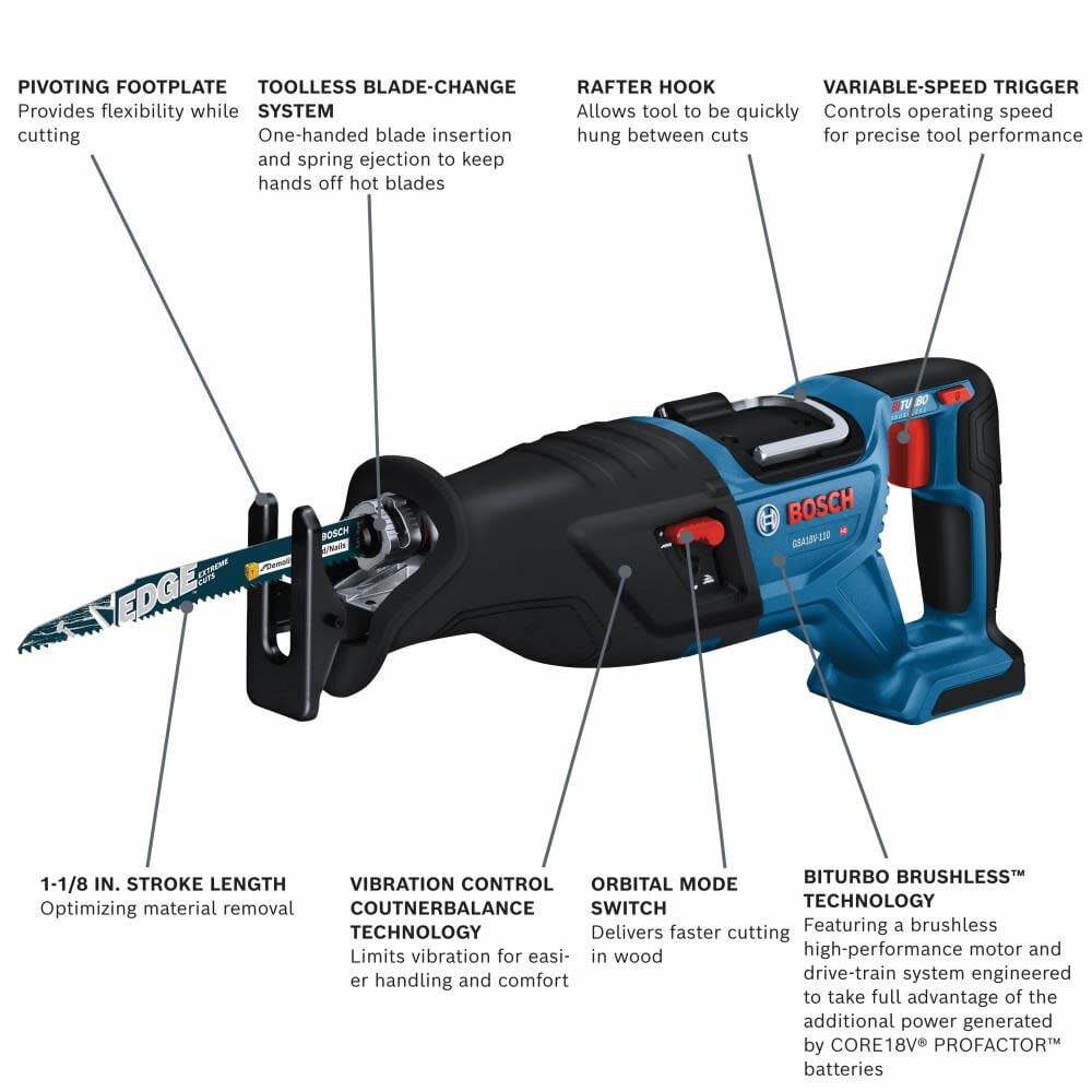 18-volt Variable Speed Brushless Cordless Reciprocating Saw (Bare Tool) GSA18V-110N